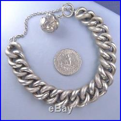 Large Victorian Sterling Silver Bracelet and Ball Charm / Antique