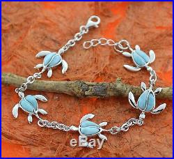 Larimar Turtle Bracelet-Sterling Silver-Sea Honu, Chain, Charm, Cute, Fashion, Gift