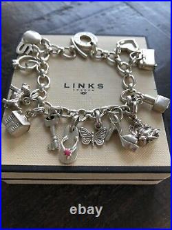 Links Of London Charm Bracelet With 13 Charms All Genuine & Sterling Silver