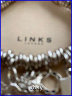 Links Of London Silver Charm Bracelet, Weight 93g Charms/Bracelet Hm 3 Rings/925