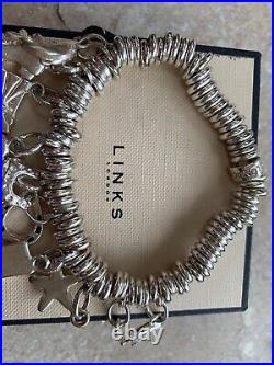 Links Of London Silver Charm Bracelet, Weight 93g Charms/Bracelet Hm 3 Rings/925