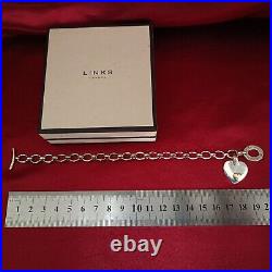 Links Of London Silver Classic T-bar Gold Heart Charm Bracelet In Fab Con Boxed