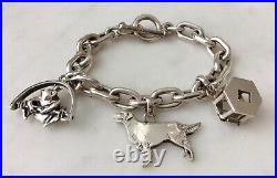 Lisa Greene Museum Fine Arf HEAVY Sterling Silver Charm Bracelet Dog Frog Prince
