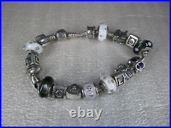 Loaded PANDORA Sterling Silver Charm Bracelet with 18 Charms, 8.5, 73.9g