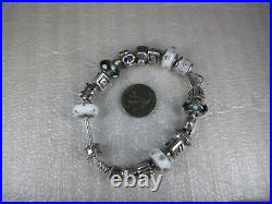 Loaded PANDORA Sterling Silver Charm Bracelet with 18 Charms, 8.5, 73.9g
