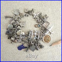 Loaded Sterling Silver 33 Charm Bracelet Vintage Articulated Moveable Spinner