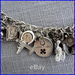 Loaded Sterling Silver 33 Charm Bracelet Vintage Articulated Moveable Spinner