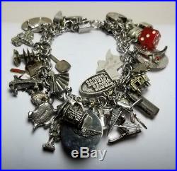 Loaded Sterling Silver Charm Bracelet Vintage Heavy Travel/Military 7 1/2