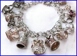 Loaded Vintage Sterling Silver CHARM BRACELET 19 CROWN CHARMSElco Bracelet, FJT