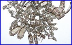 Loaded Vintage Sterling Silver Padlock Charm Bracelet, SHOE THEME 27 CHARMS