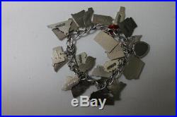 Loaded Vintage U. S. State Sterling Silver Charm Bracelet with 24 Enamel Charms