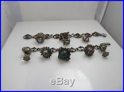 Lot Of 2 800 Silver Etruscan Charm Bracelets 8 Charms Fobs Vintage Antique