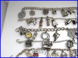 Lot Of 7 Vintage Sterling Silver Charm Bracelets Over 40 Charms Enamel Movable