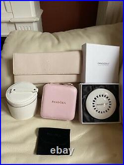 Lot Of Pandora Sterling Silver Bangle Bracelets With Charms Boxes 130.8 grams