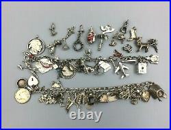 Lot of 2 Vintage Sterling Silver Charm Bracelets 50's & 60's over 50 Charms