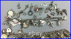 Lot of 2 Vintage Sterling Silver Charm Bracelets 50's & 60's over 50 Charms