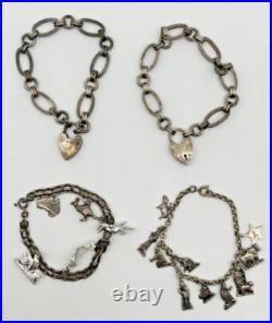 Lot of 4 Charm Bracelets, Sterling Silver, 925