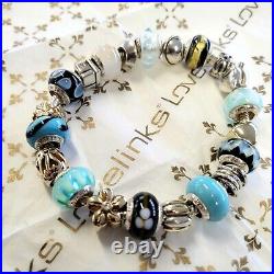 Love Links Bracelet And Charms. Sterling Silver & Murano Glass. Fully Hallmarked