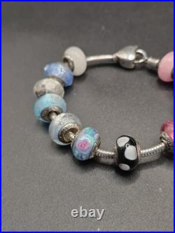 Love Links Sterling Silver Charm Bracelet With 12 Love Links Charms 53g