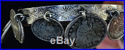 Love Token Charm Bracelet Liberty Seated Quarter Dime Silver Vintage 11 Coins