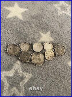 Lovely Antique Silver Love Charm Coin Bracelet Dated 1908 Penistone Interest