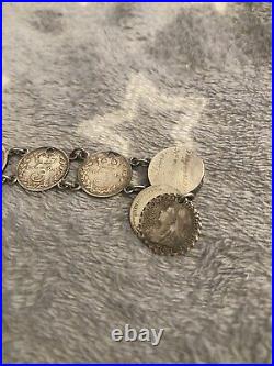 Lovely Antique Silver Love Charm Coin Bracelet Dated 1908 Penistone Interest