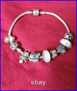 Lovely Genuine Pandora Sterling Silver S925 Ale Bracelet With 9 Charms
