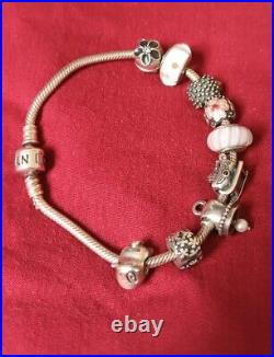 Lovely Genuine Pandora Sterling Silver S925 Ale Bracelet With 9 Charms