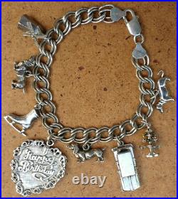 Lovely Vintage Sterling Silver Happy Birthday Heart Dogs Women's Charm Bracelet Lovely Vintage Sterling Silver Happy Birthday Heart Dogs Women's Charm Bracelet