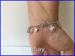 MULTI- CHARMS LADIE'S BRACELET With LAB DIAMONDS/ 925 STERLING SILVER / 7'' LONG