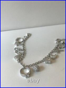 MULTI- CHARMS LADIE'S BRACELET With LAB DIAMONDS/ 925 STERLING SILVER / 7'' LONG