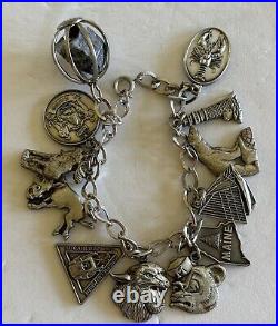 Maine Themed 7 Sterling Charm Bracelet 12 Charms Sterling 43 G Bowdoin Bates