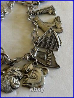 Maine Themed 7 Sterling Charm Bracelet 12 Charms Sterling 43 G Bowdoin Bates