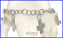 Maltese Cross Charm Bracelet Sterling Silver 7 Link 5 Charms Mexican Vintage