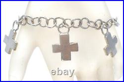 Maltese Cross Charm Bracelet Sterling Silver 7 Link 5 Charms Mexican Vintage