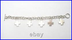 Maltese Cross Charm Bracelet Sterling Silver 7 Link 5 Charms Mexican Vintage