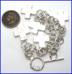 Maltese Cross Charm Bracelet Sterling Silver 7 Link 5 Charms Mexican Vintage