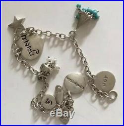 Me & Ro Bracelet With 8 Charms 925 Sterling Silver Love, Joy, Compassion, Om, RARE