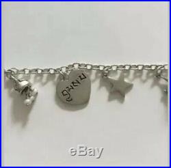 Me & Ro Bracelet With 8 Charms 925 Sterling Silver Love, Joy, Compassion, Om, RARE