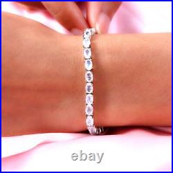 Moon Glow Stone and White Diamond Tennis Bracelet Silver Wt. 9.27 Grams