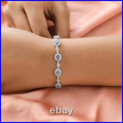 Multi Gemstone Cluster Bracelet Platinum Over Silver Size 7.5 Inches Wt. 11 Gms