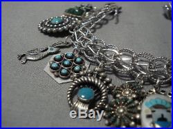 Museum Quality! Vintage Navajo Turquoise Sterling Silver Charm Bracelet Old