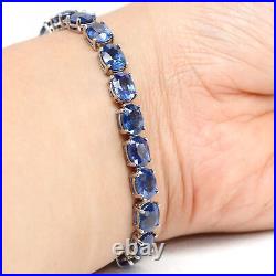 NATURAL 6 X 8 mm. OVAL BLUE SAPPHIRE BARCELET 9 925 STERLING SILVER