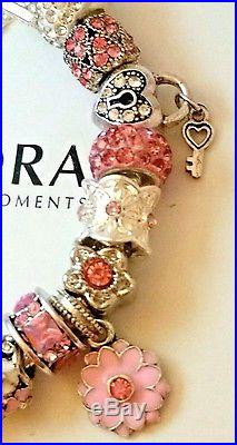 NEW Authentic PANDORA HEART CLASP Silver BRACELET with European CHARM Beads #34