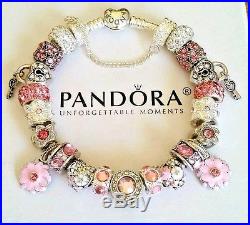NEW Authentic PANDORA HEART CLASP Silver BRACELET with European CHARM Beads #34