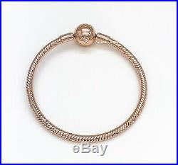 NEW Authentic PANDORA Rose 14K Gold Logo Clasp Moment Charm Bracelet #580728
