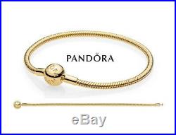 NEW Authentic PANDORA Shine 18k Gold Smooth Chain Logo Charm Bracelet #567107