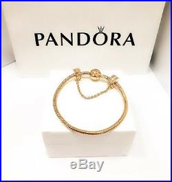 NEW Authentic PANDORA Shine 18k Gold Smooth Chain Logo Charm Bracelet #567107
