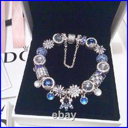 NEW Full Genuine Pandora Silver Sparkling Pave Bracelet + Charms £1300 Blue Ice