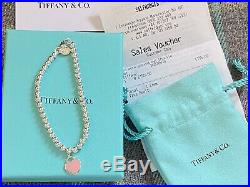 NEW Genuine Tiffany & Co Silver 925 Pink Heart Charm Bracelet Box, Pouch Receipt